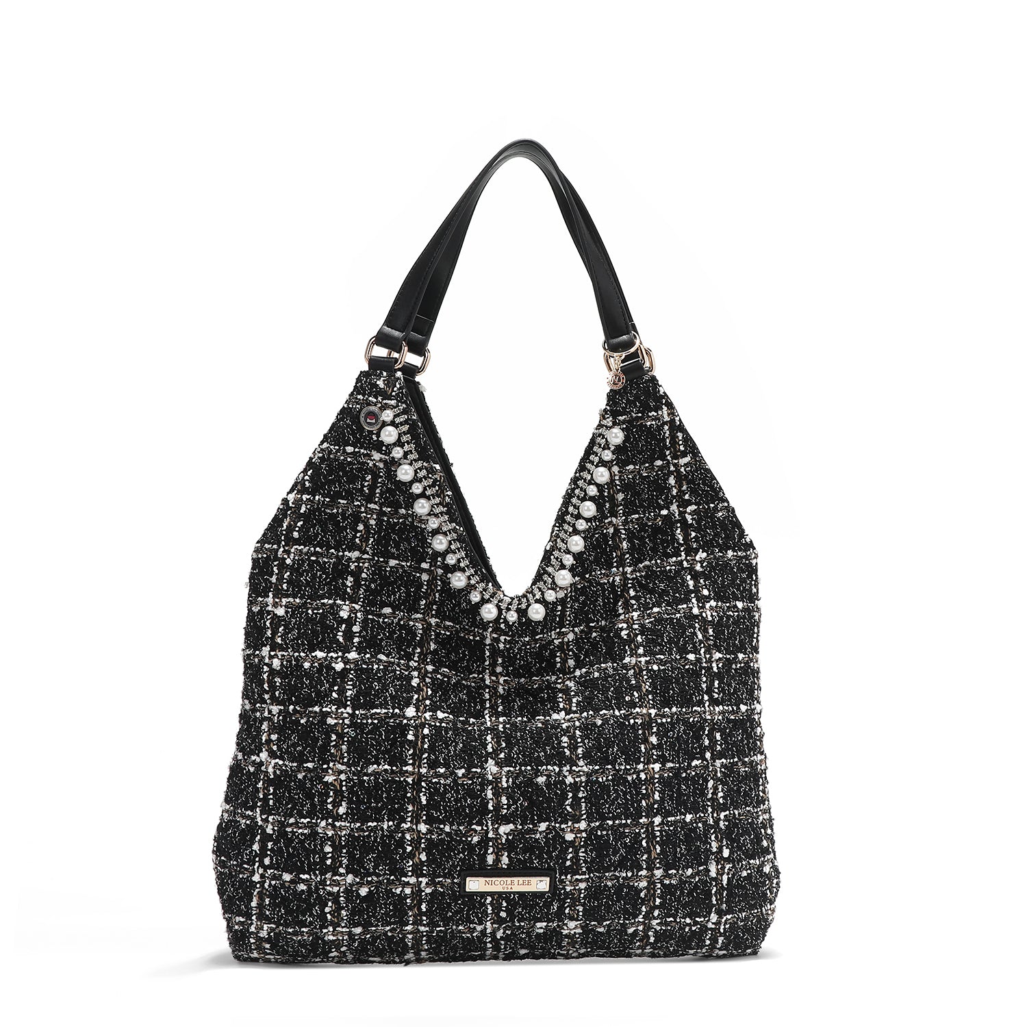 LARGE TWEED STYLE HOBO BAG (BLACK)