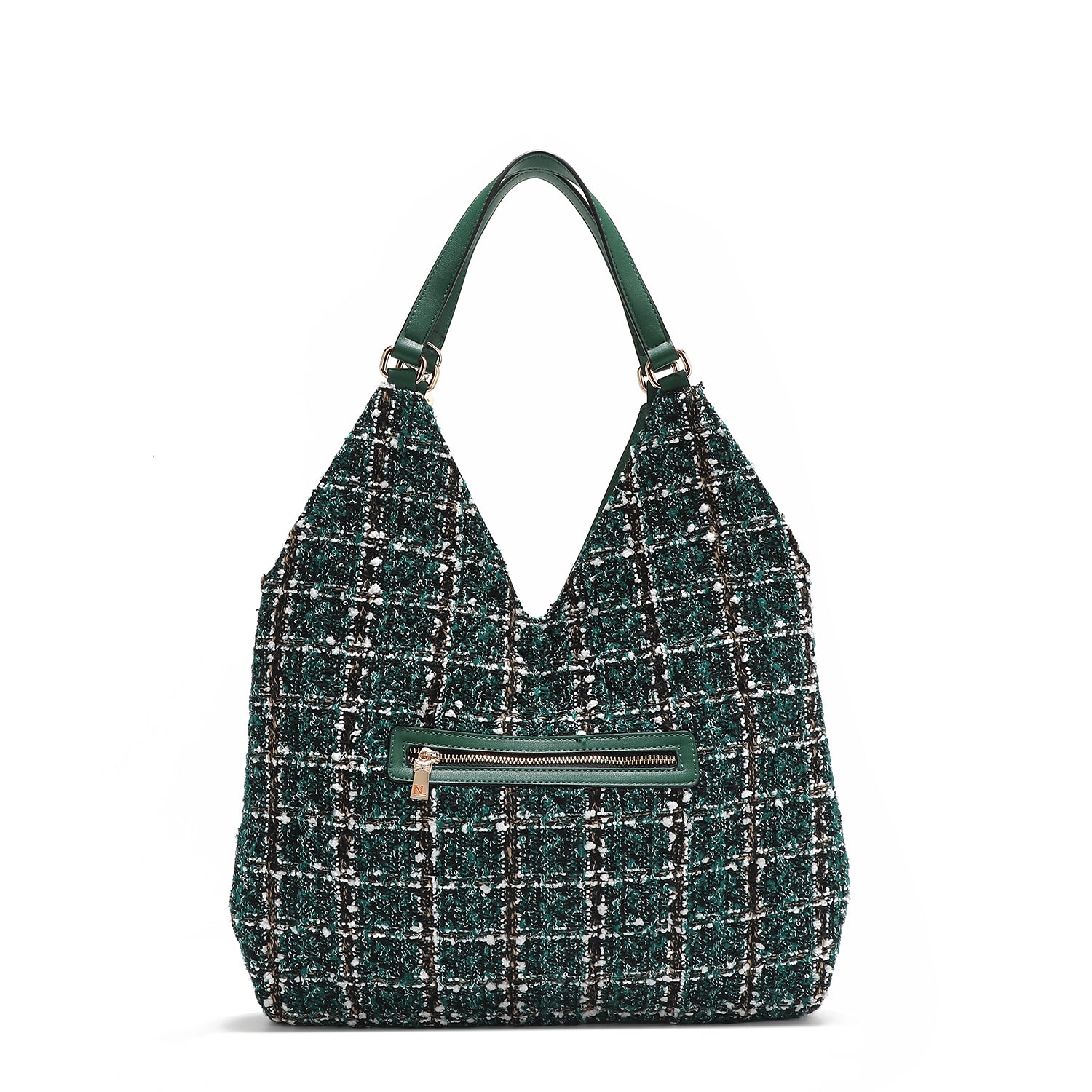 LARGE TWEED STYLE HOBO BAG (GREEN)