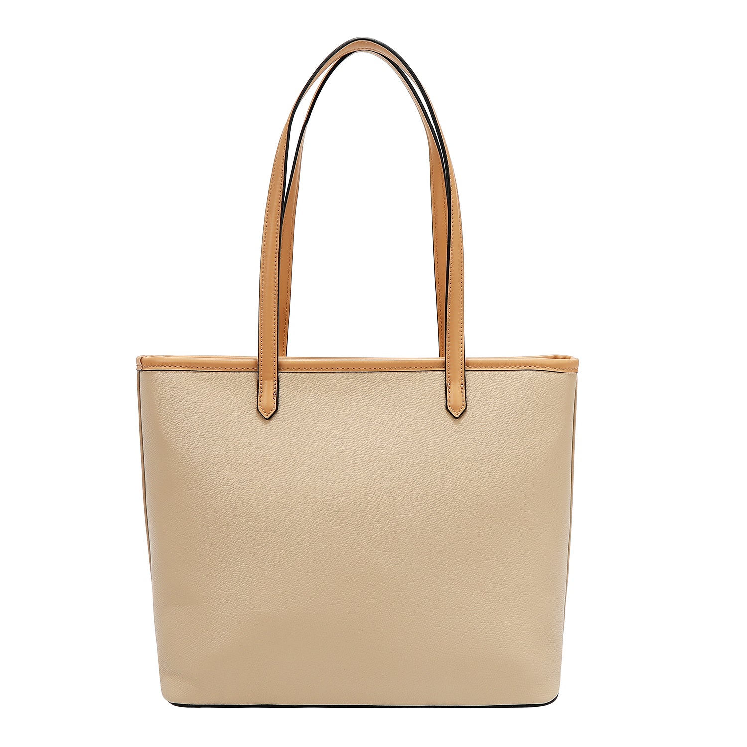 BOLSO SHOPPER CON BOLSILLO Y BLOQUES DE COLOR (TAUPE)