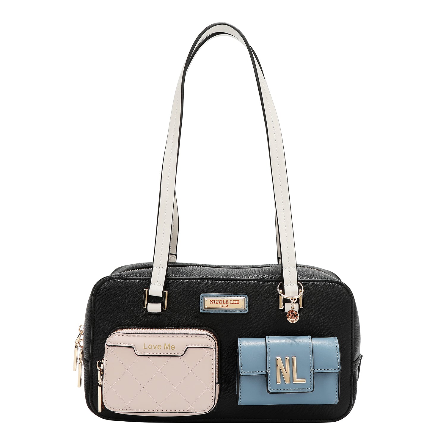 Sac à bandoulière avec des blocs de poche et de couleur (noir)