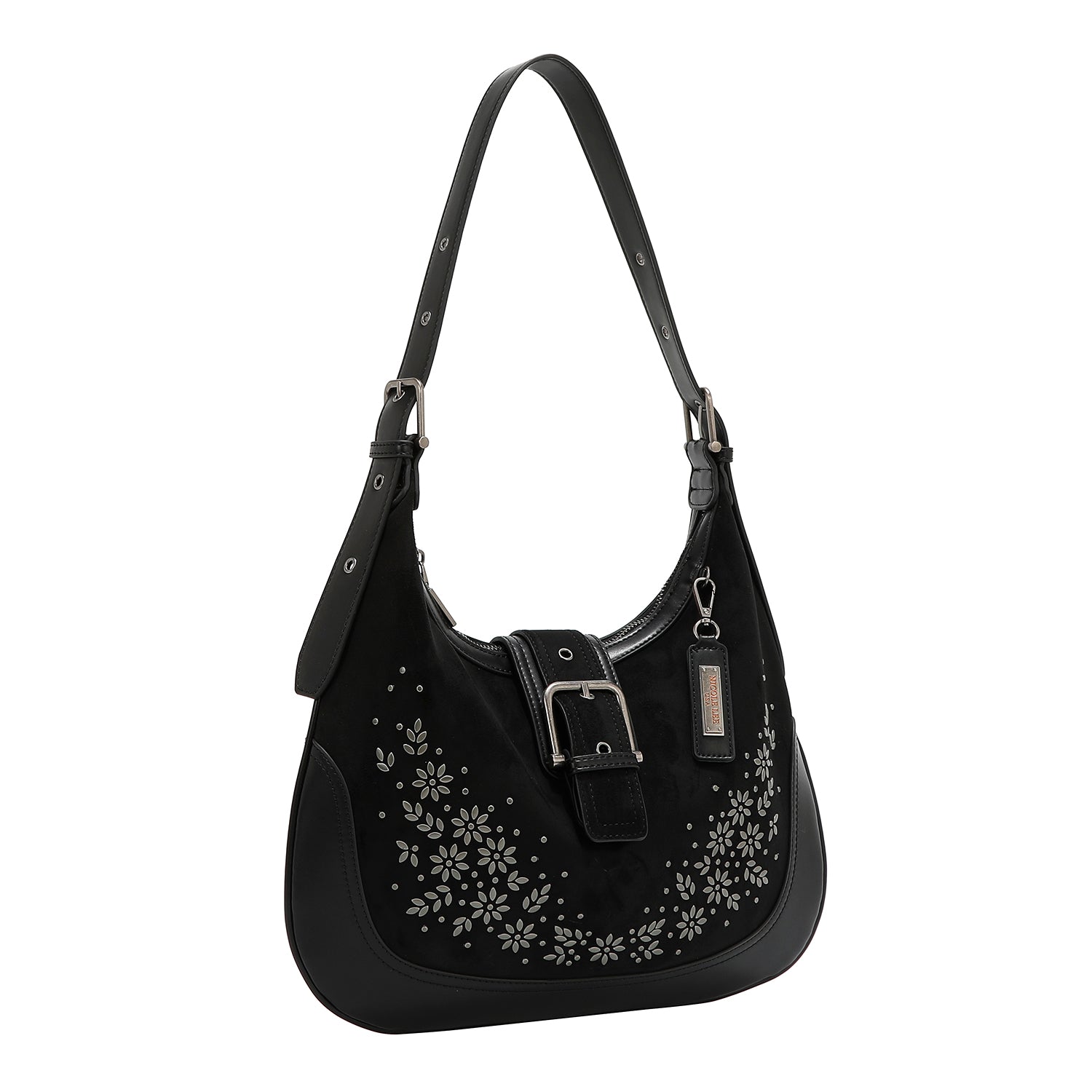 SAC BANDOULIÈRE AVEC DESIGN FLORAL EN FORME DE DEMI-LUNE (NOIR)