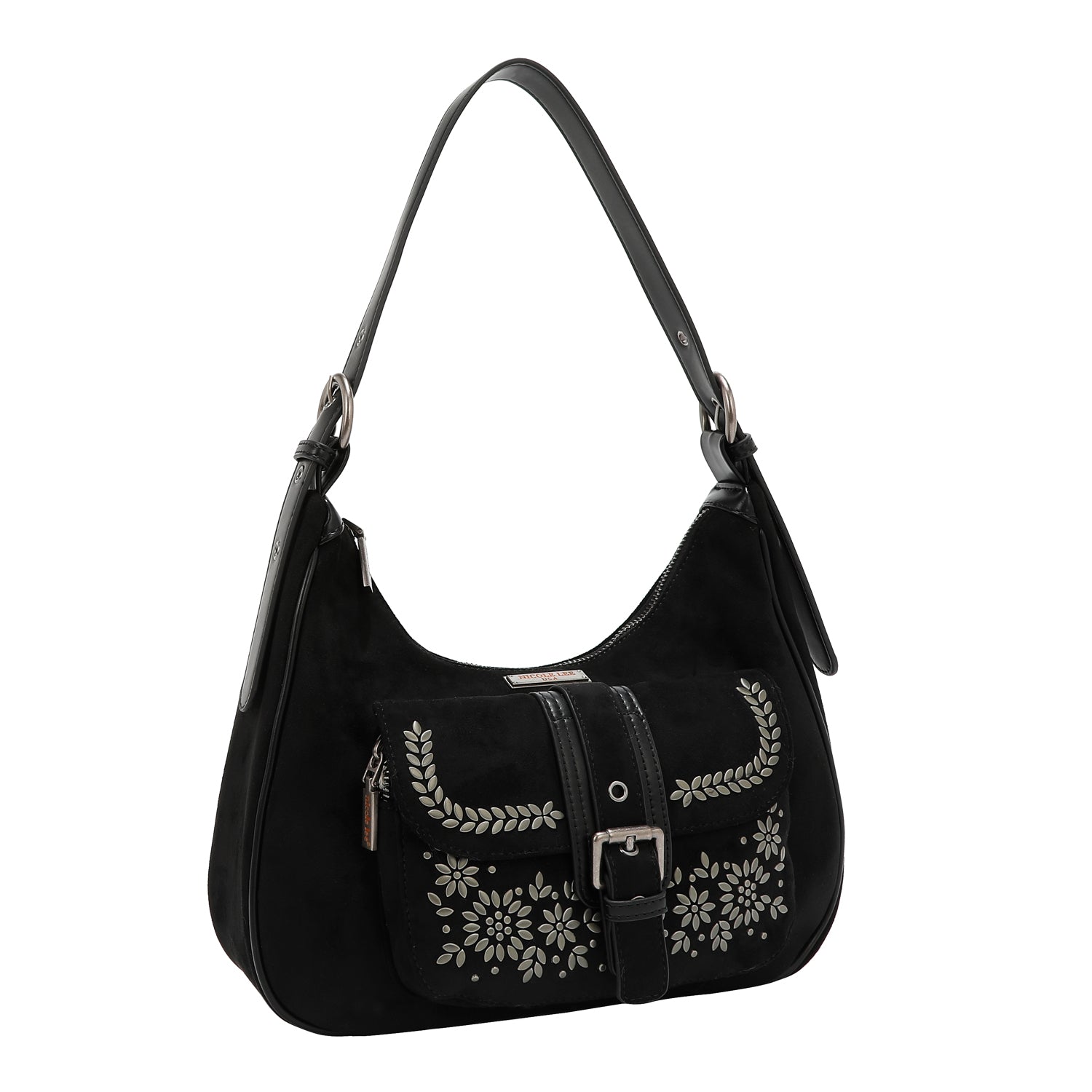 BOLSO DE HOMBRO CON DISEÑO FLORAL (NEGRO)