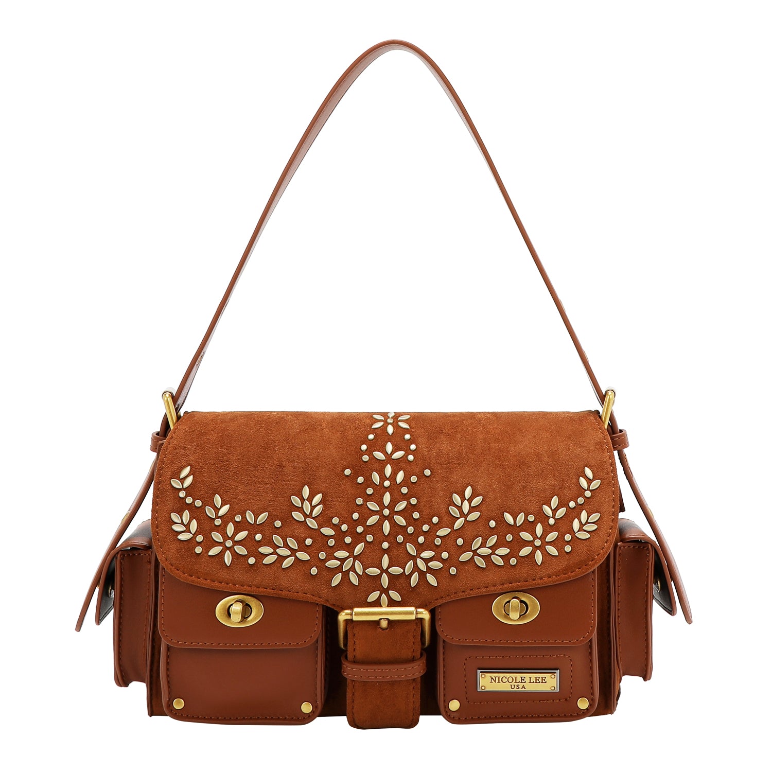 HANDBAG WITH FLORAL DESIGN (BROWN)
