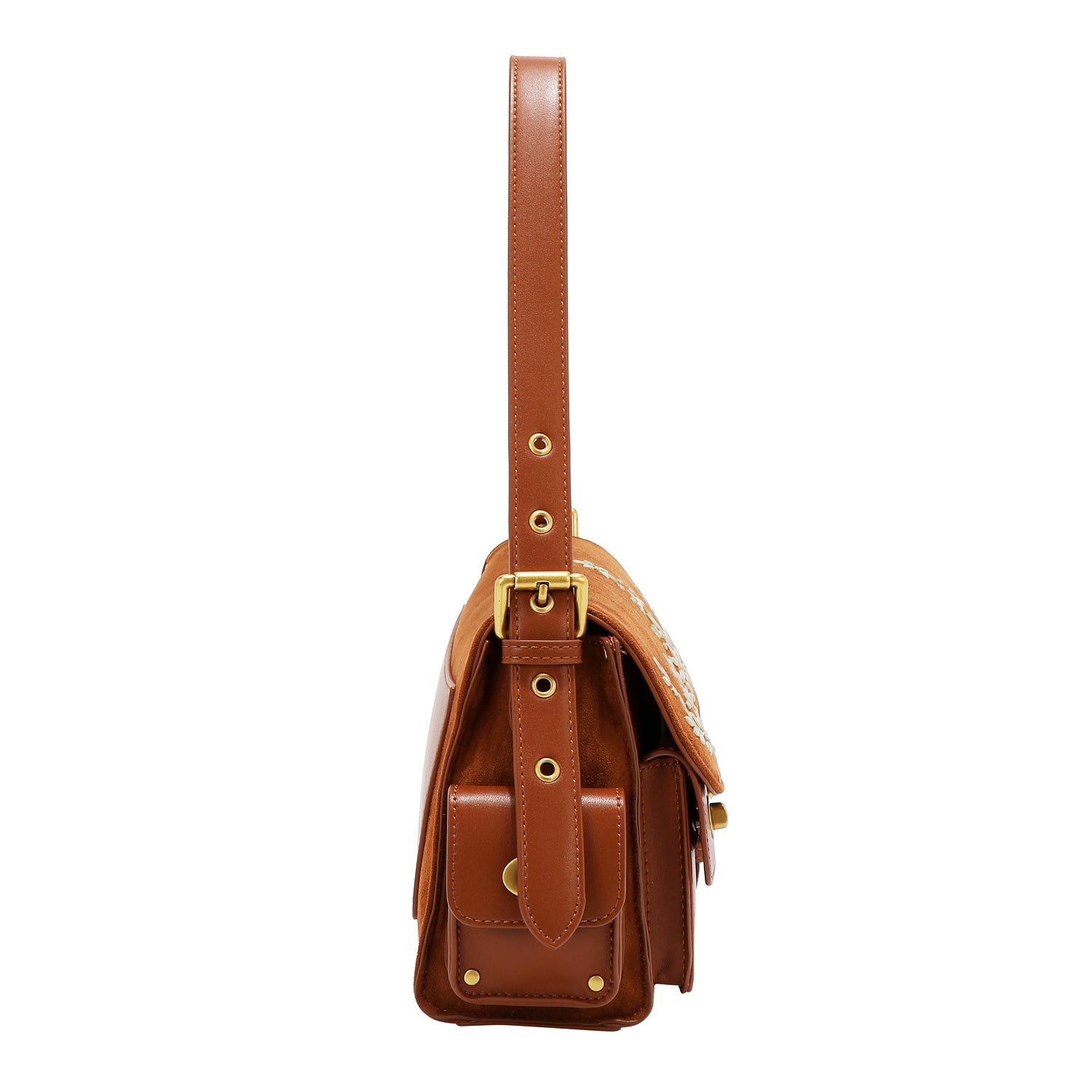 HANDBAG WITH FLORAL DESIGN (BROWN)