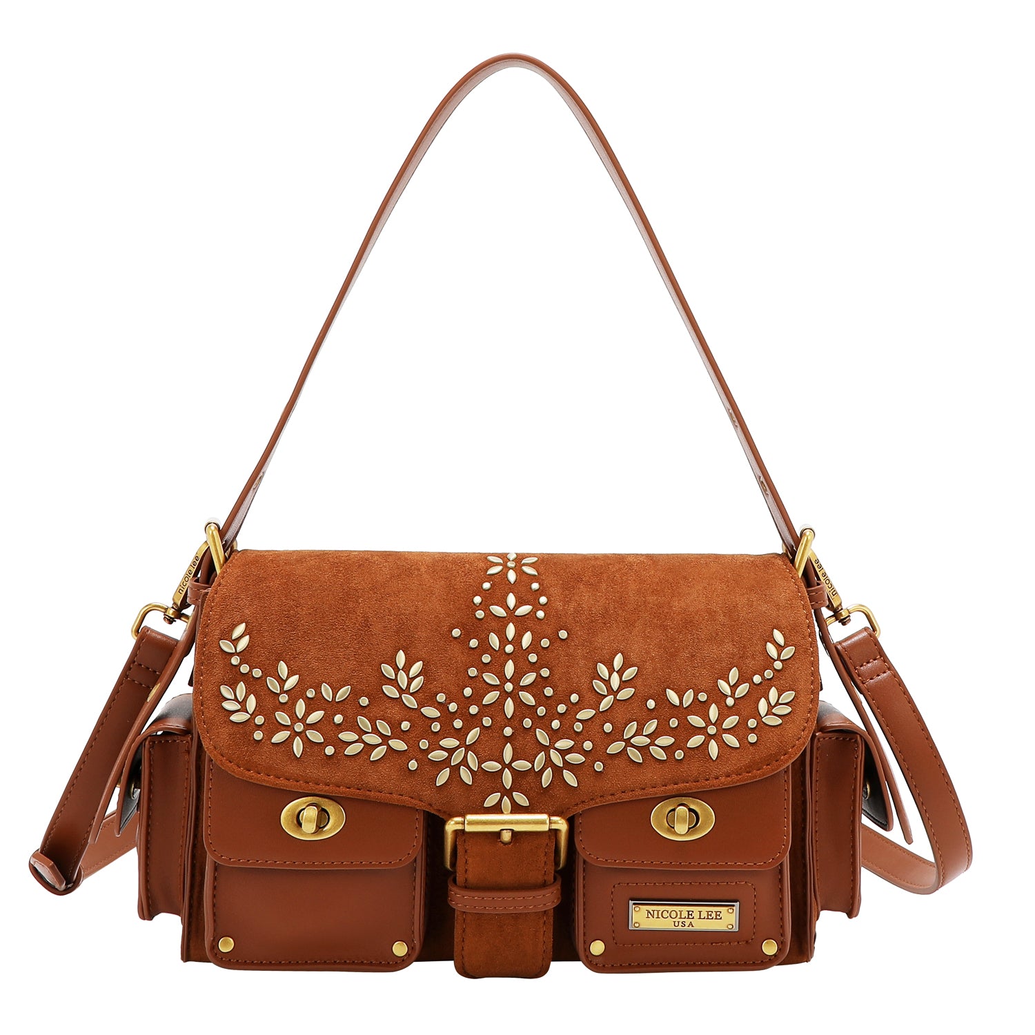 HANDBAG WITH FLORAL DESIGN (BROWN)