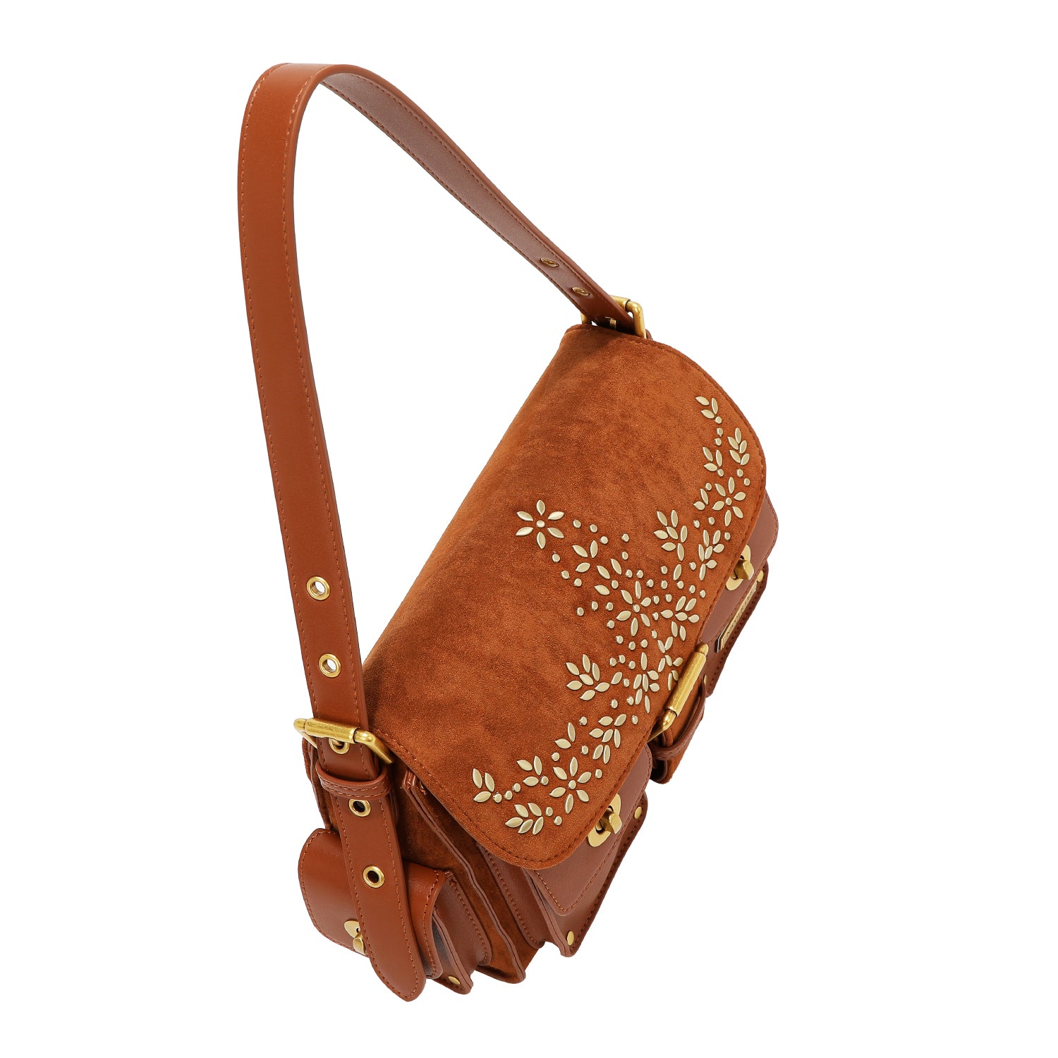 HANDBAG WITH FLORAL DESIGN (BROWN)