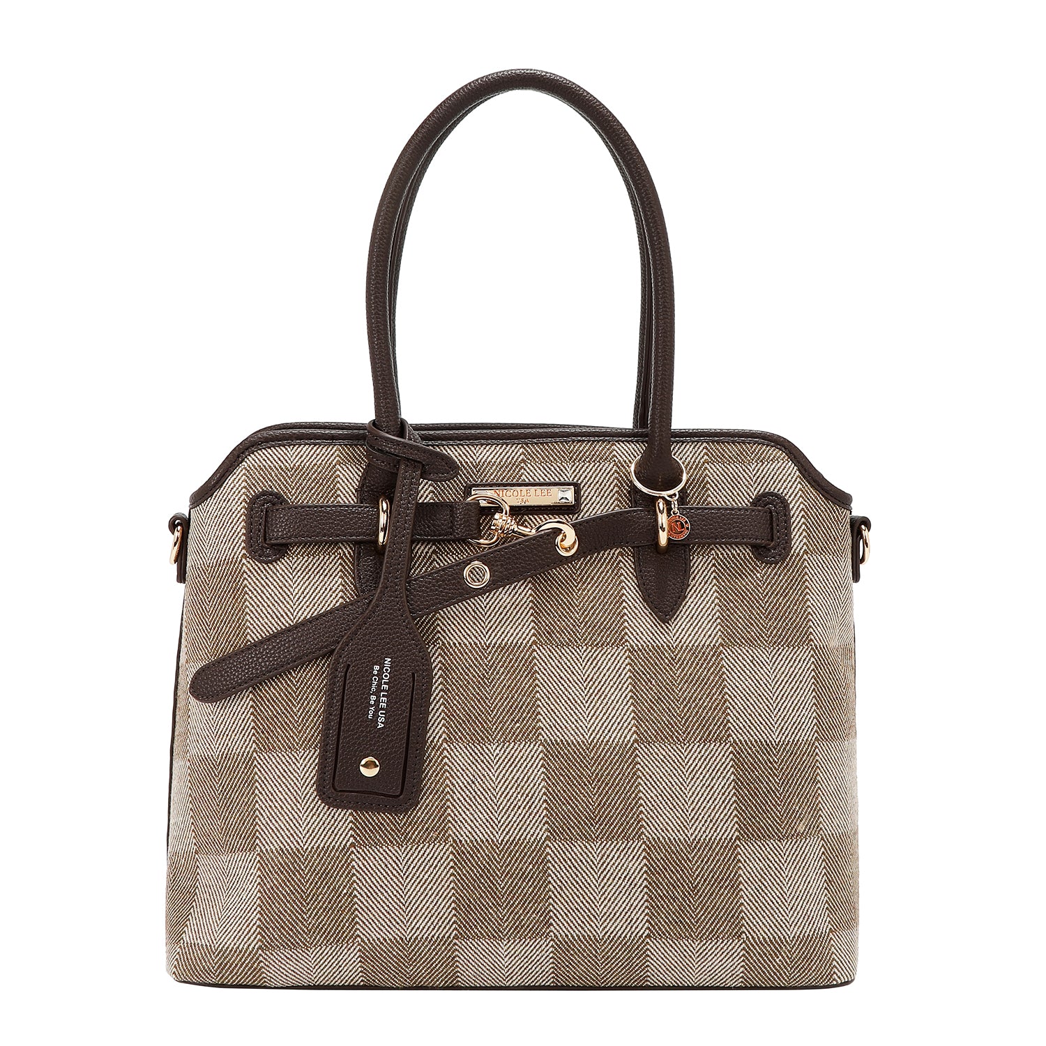 BOLSO TOTE CHIC CON CUADROS (MARRON CLARO)