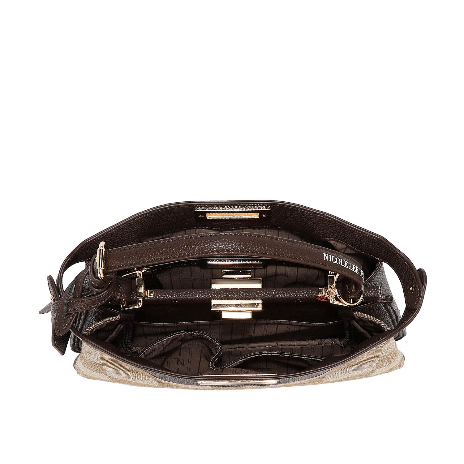 BOLSO DE MANO CHIC CON CUADROS (MARRON CLARO)
