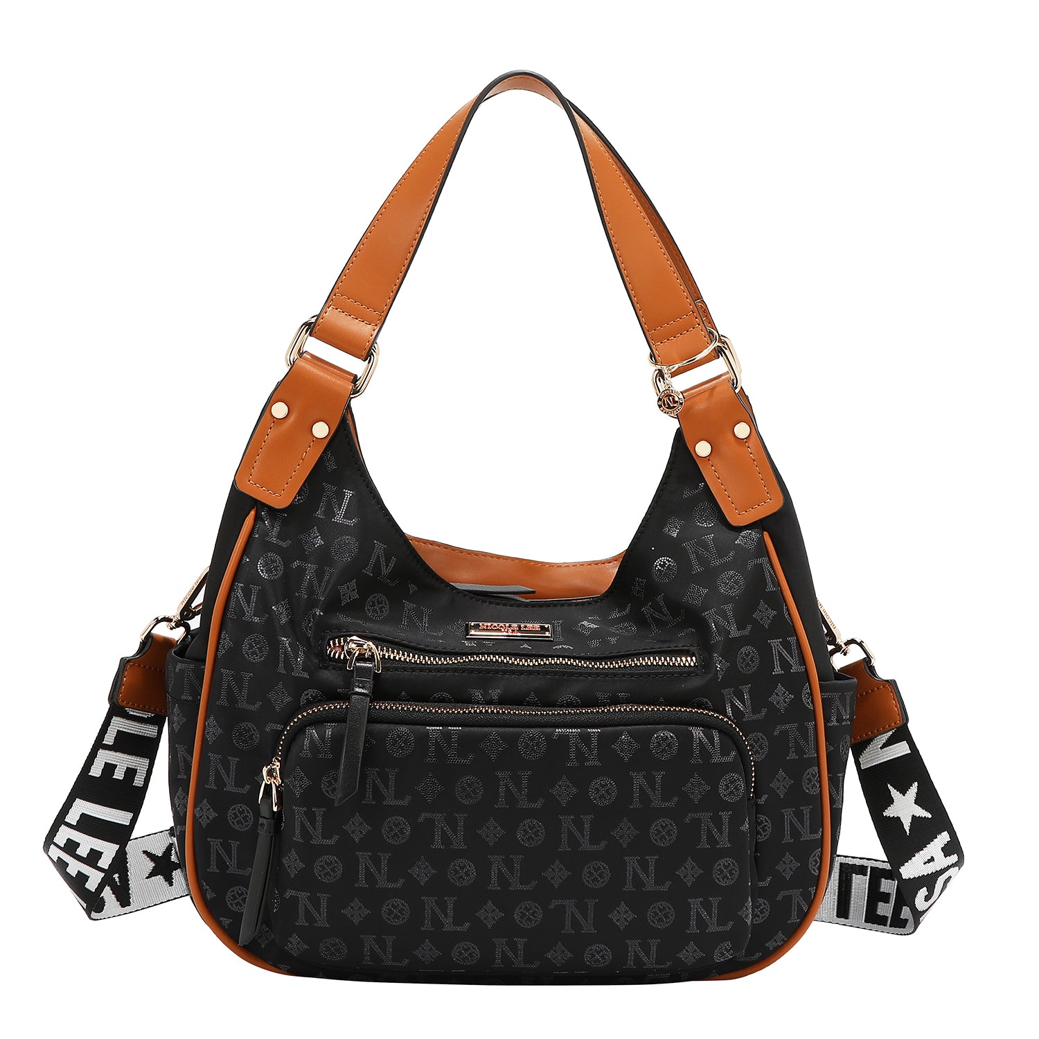SHOULDER BAG WITH MONOGRAM LOGO (BLACK)