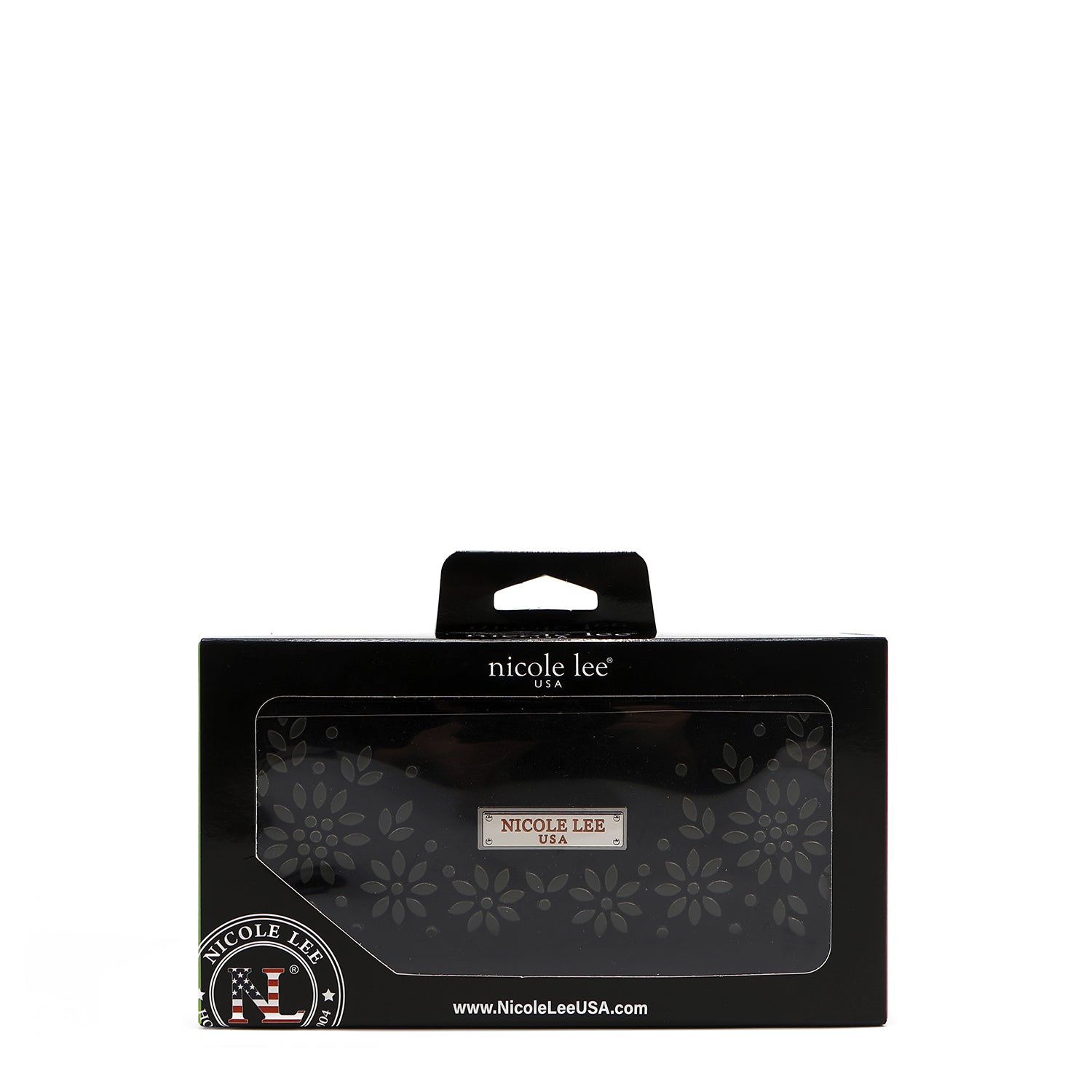 PORTEFEUILLE LONG TRIPLE AVEC DESIGN FLORAL (NOIR)
