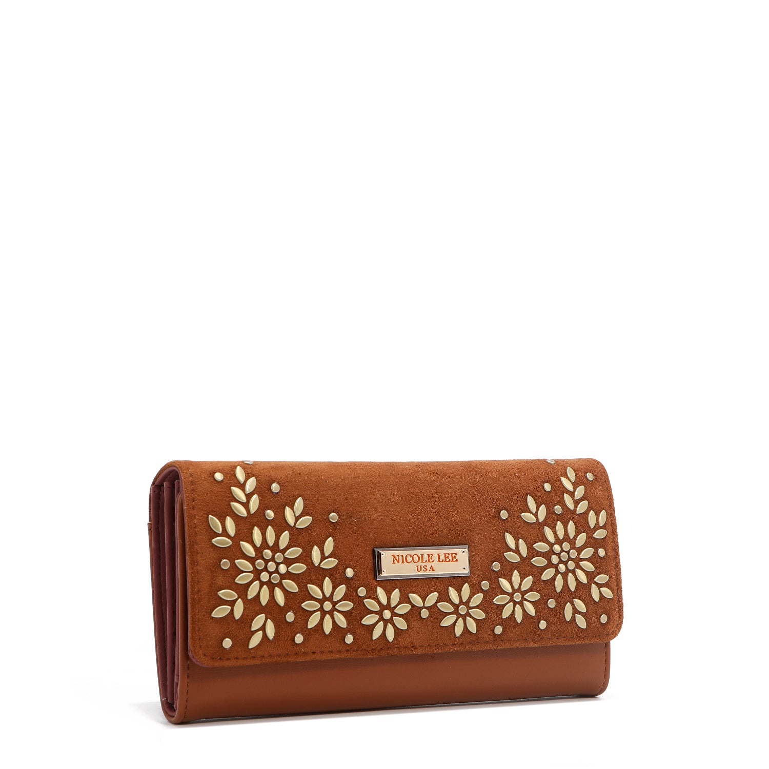 LONG TRIPLE WALLET WITH FLORAL DESIGN (BROWN)