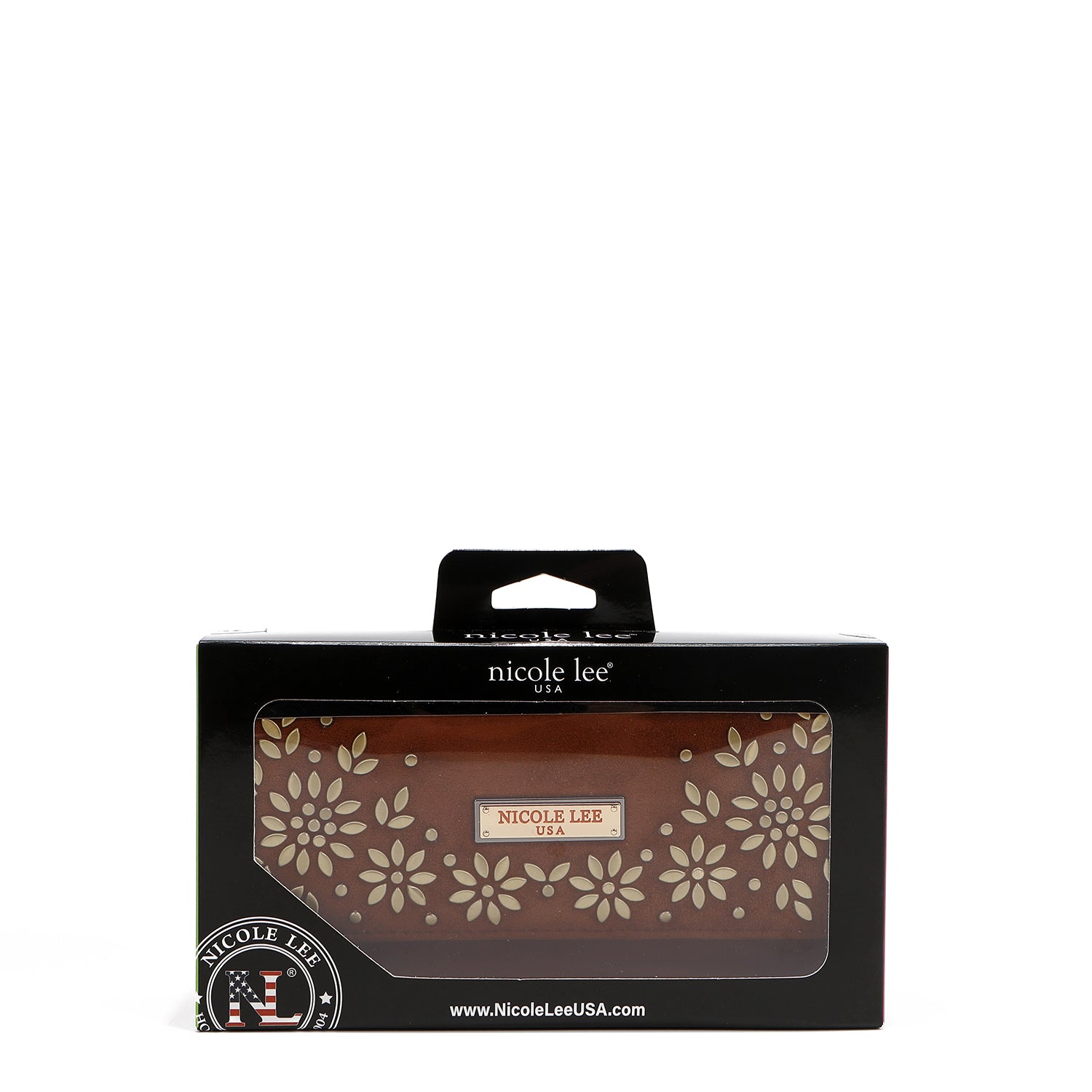 LONG TRIPLE WALLET WITH FLORAL DESIGN (BROWN)