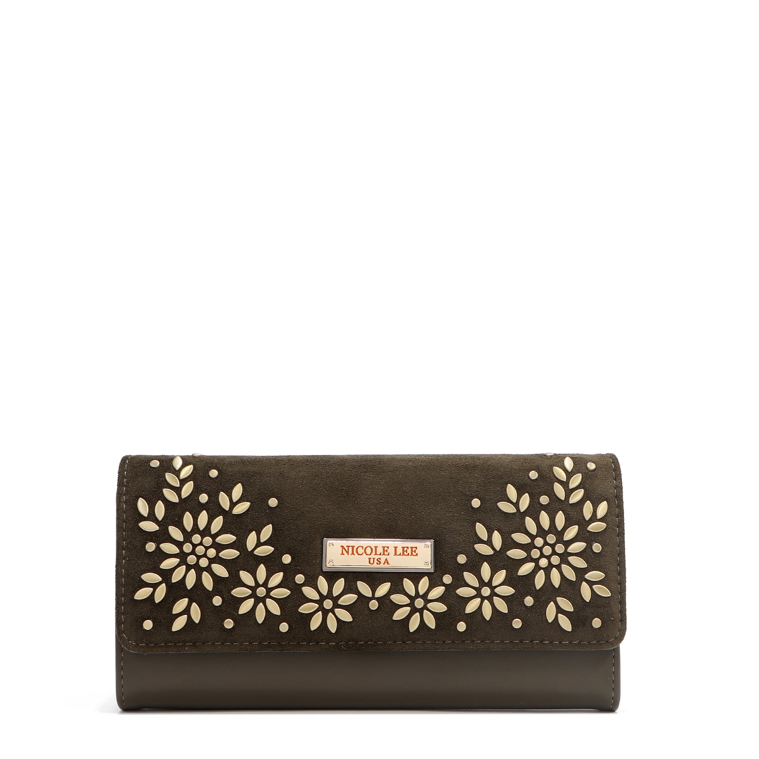 LONG TRIPLE WALLET WITH FLORAL DESIGN (OLIVE)