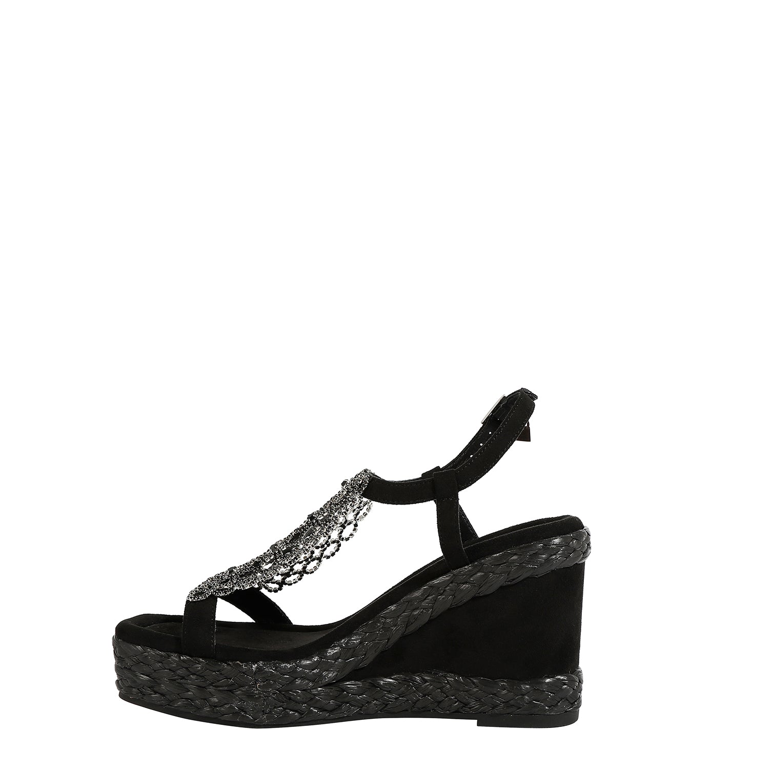 SANDALIA CON PLATAFORMA Y CADENA DE CRISTA (NEGRO)