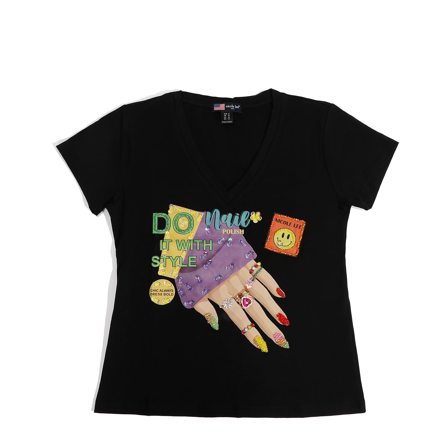 CAMISETA DE MODA CON CUELLO EN V (NAIL POLISH)