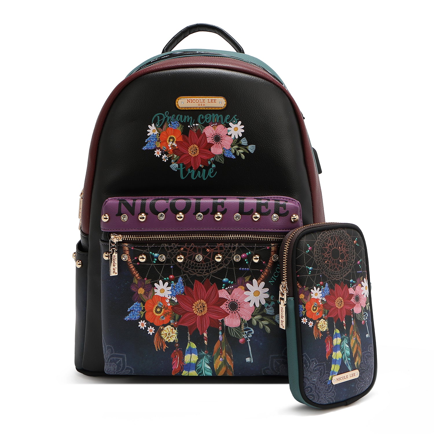 MOCHILA GRANDE DE MODA CON PUERTO DE CARGA USB Y BOLSA (DREAM COMES TRUE)