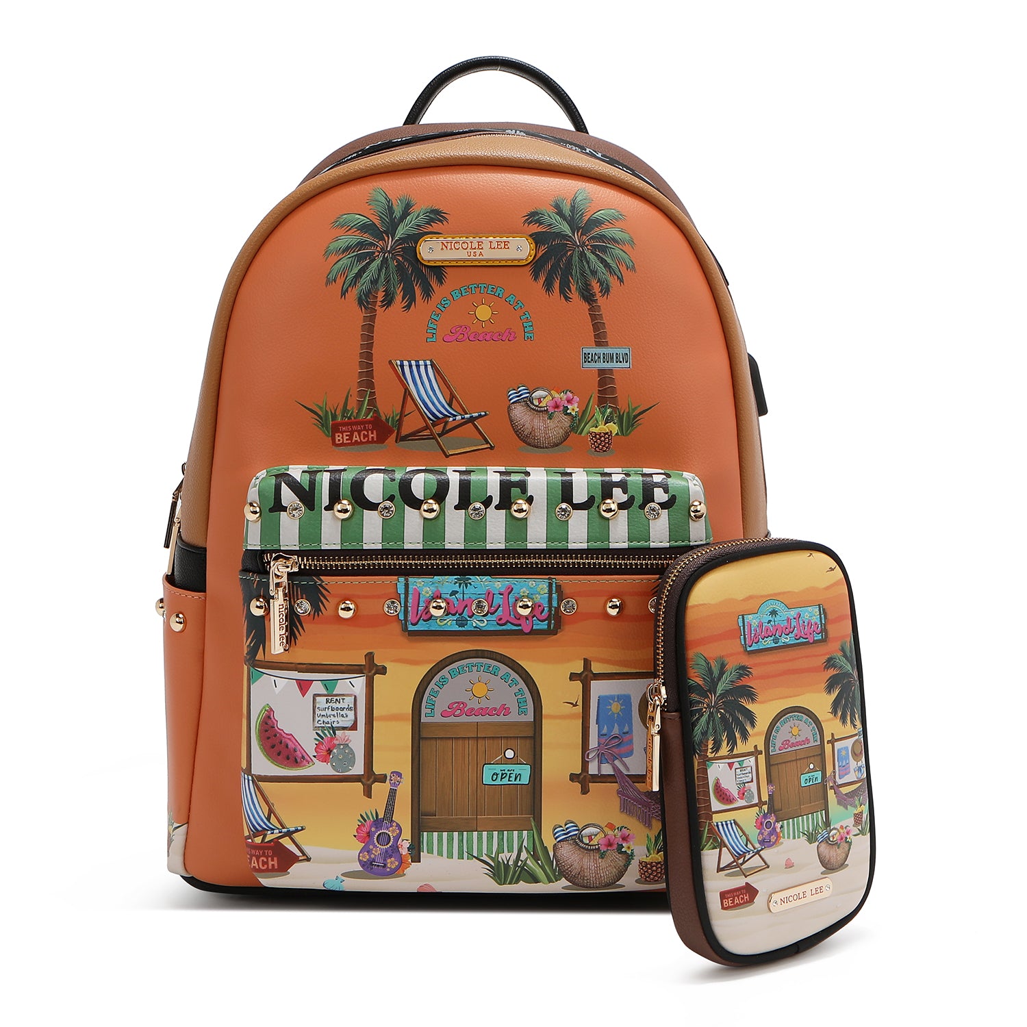 LARGE FASHION BACKPACK WITH USB CHARGING PORT AND BAG (<tc>SUN & SAND</tc>)