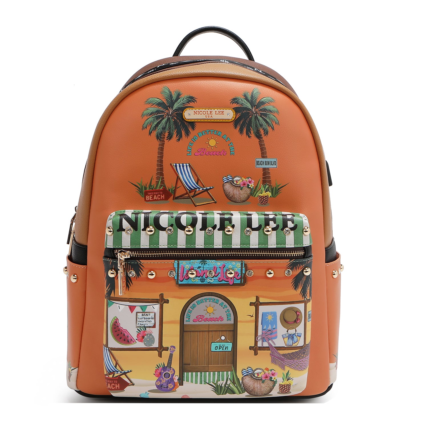 LARGE FASHION BACKPACK WITH USB CHARGING PORT AND BAG (<tc>SUN & SAND</tc>)