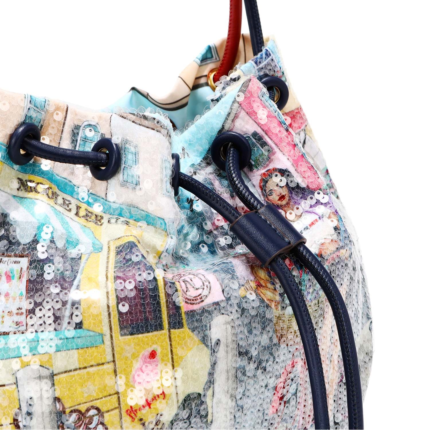 "COZY STREET IN MILAN" SEQUIN NYLON BAG
