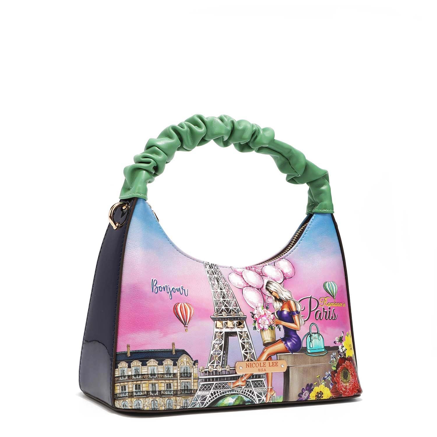 Handbag with wrinkled tape