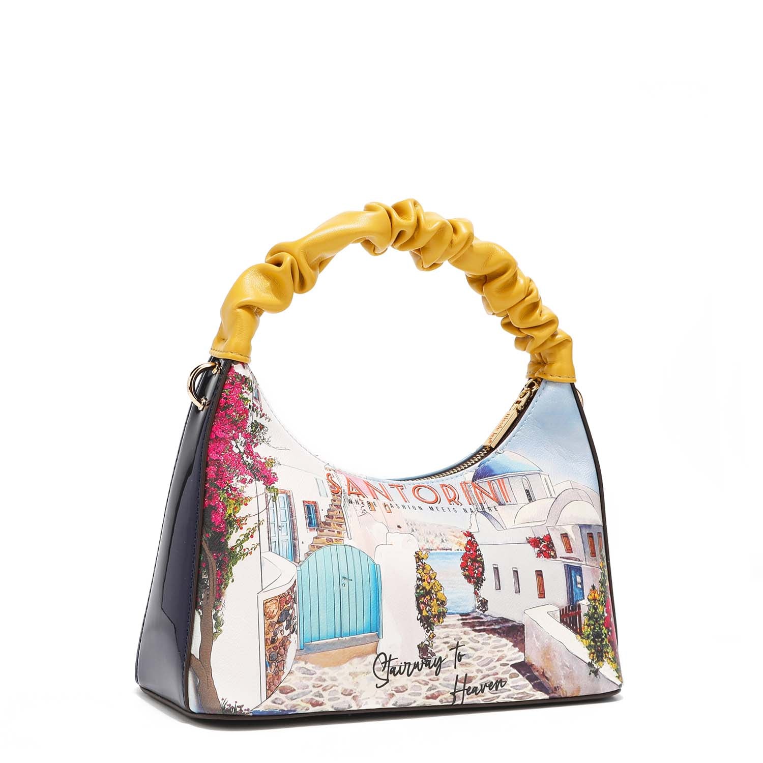 Handbag with wrinkled tape