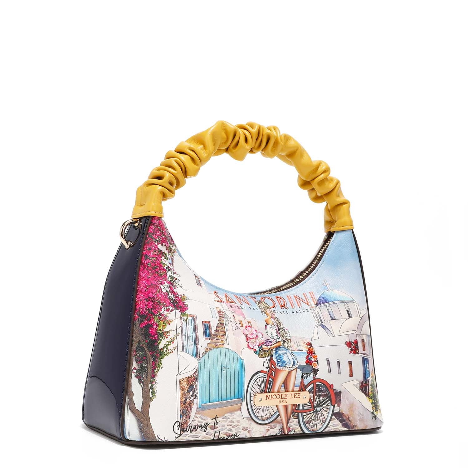 Handbag with wrinkled tape