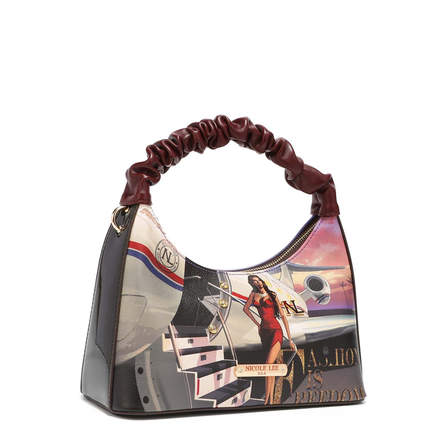 Handbag with wrinkled tape