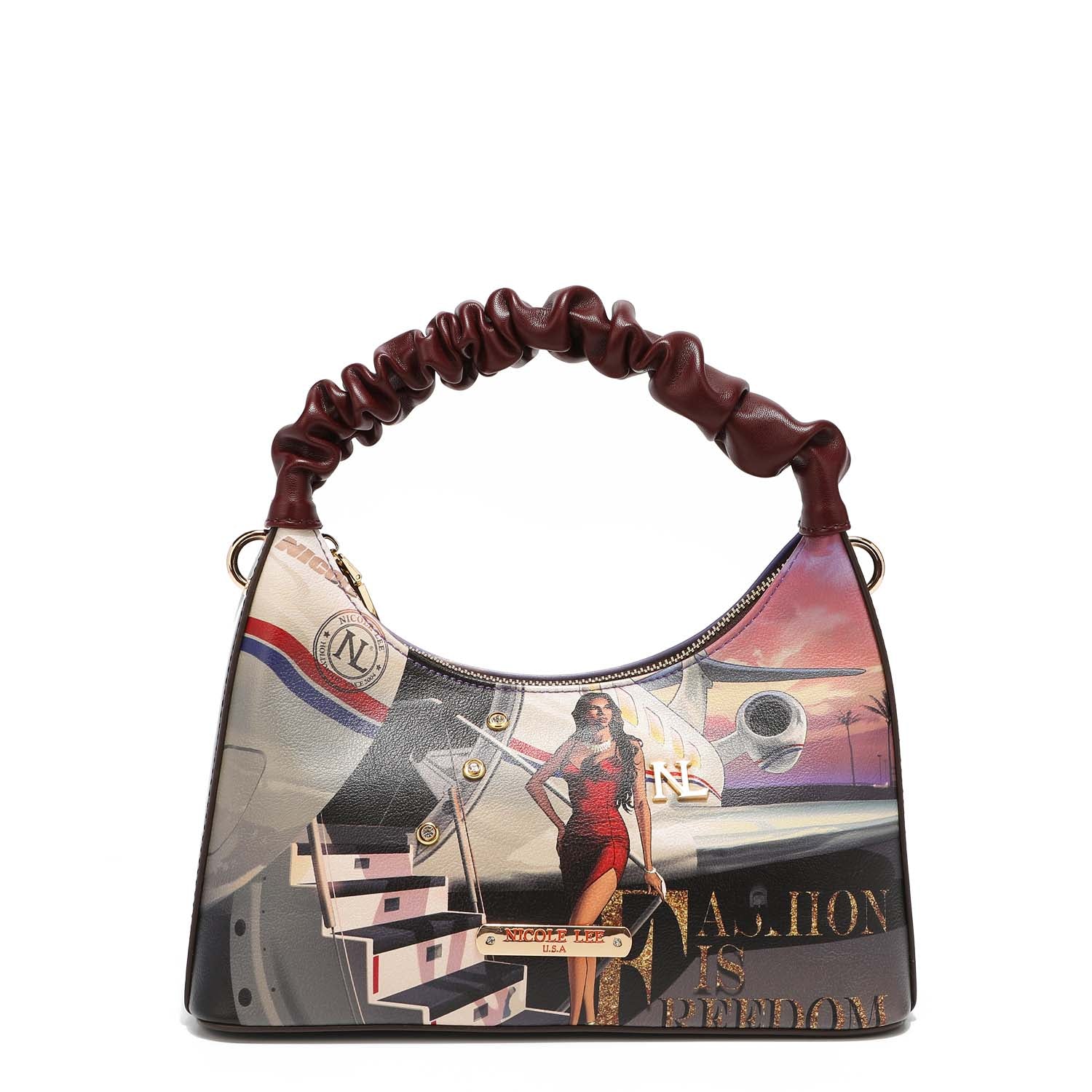 Handbag with wrinkled tape