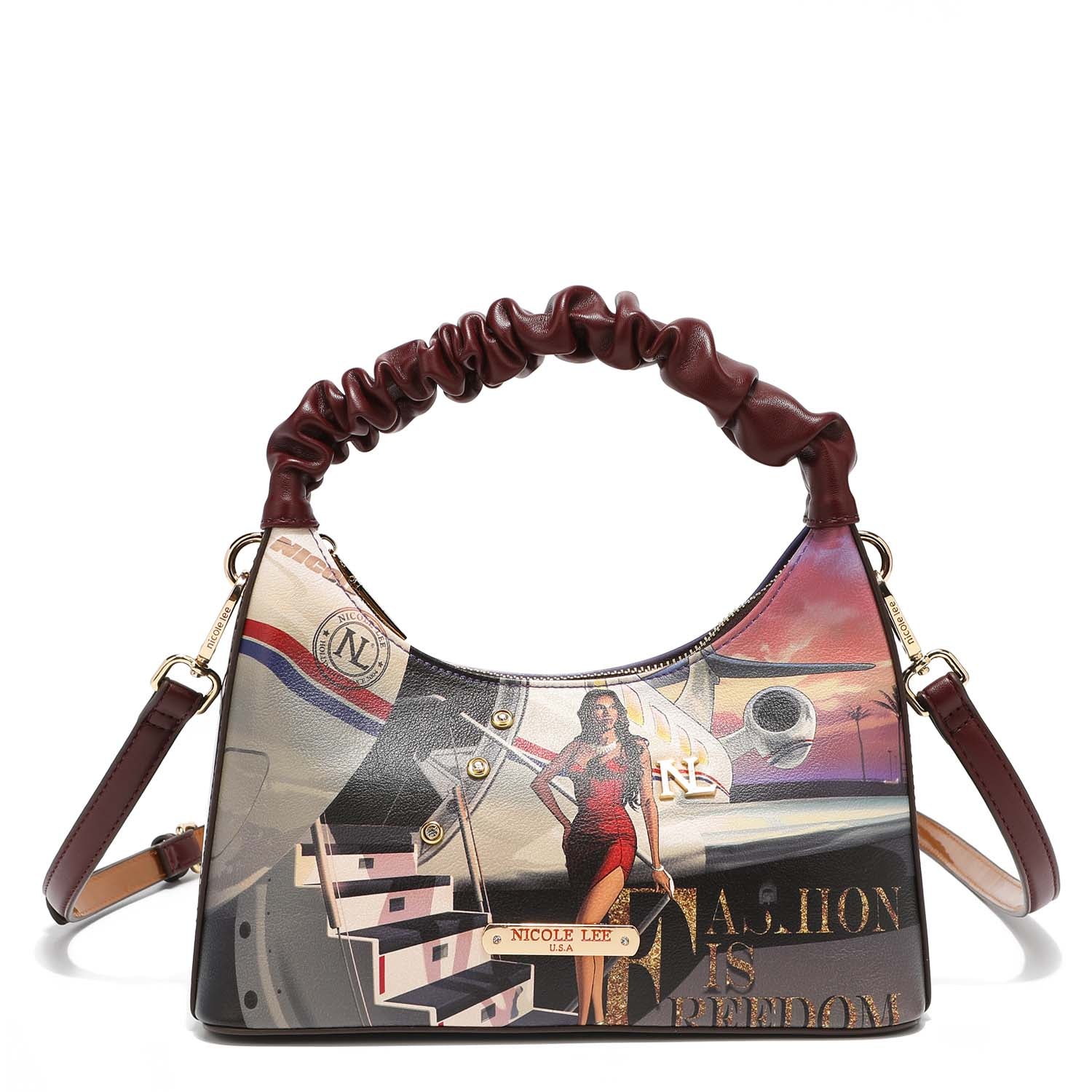 Handbag with wrinkled tape