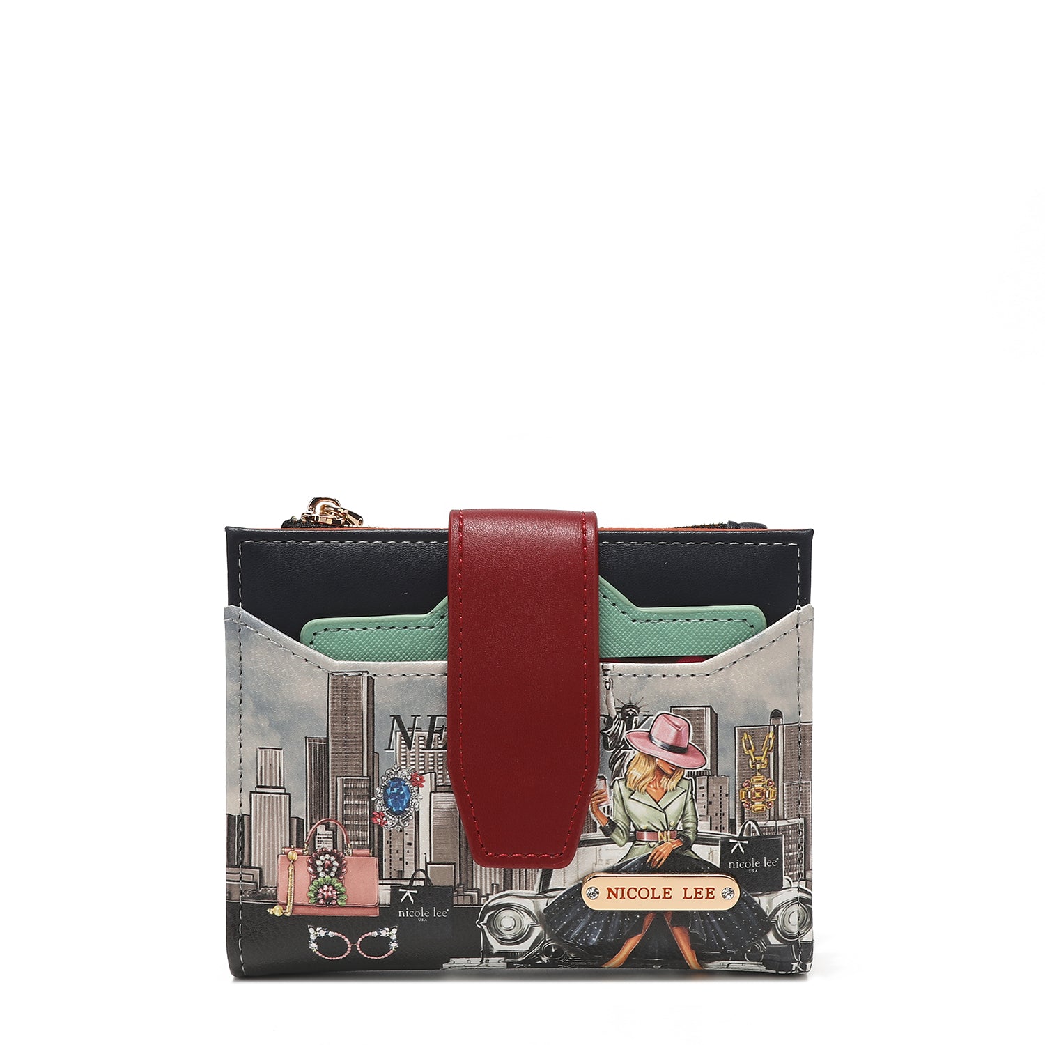 Double fashion compact portfolio with RFID block