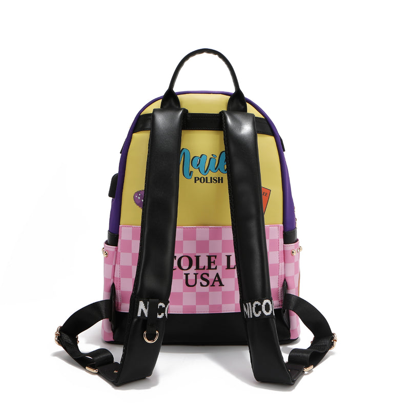 Portable backpack with USB cargo port (Nail Polish)