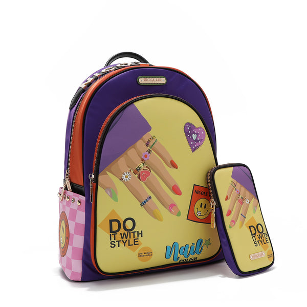 Portable backpack with USB cargo port (Nail Polish)