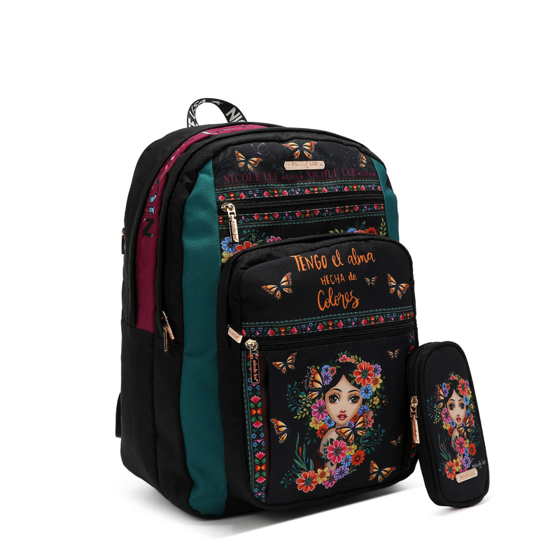 MOCHILA DE NYLON + ESTUCHE ALMA DE COLORES