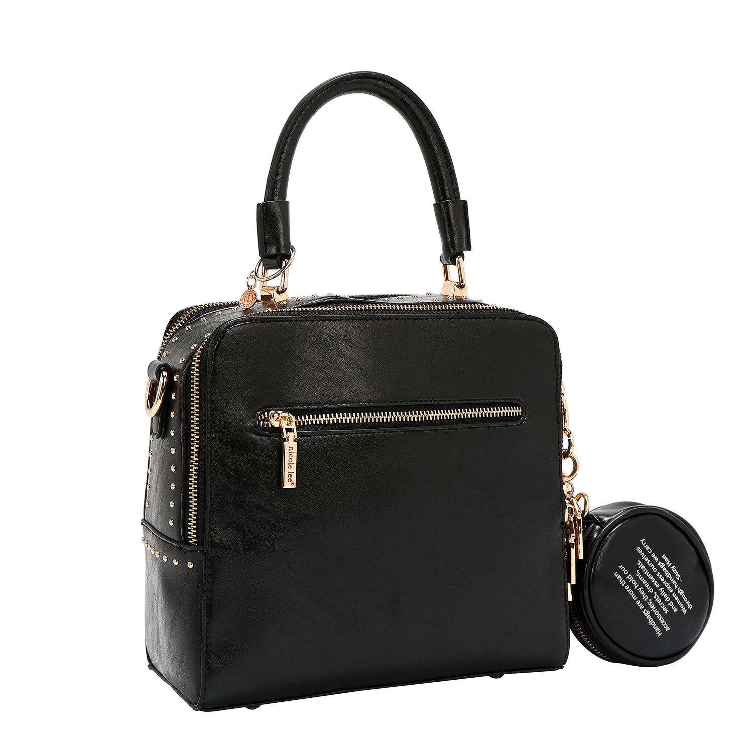 BOLSO DE MANO CUADRADO CON LOGOTIPO EN RELIEVE (NEGRO)