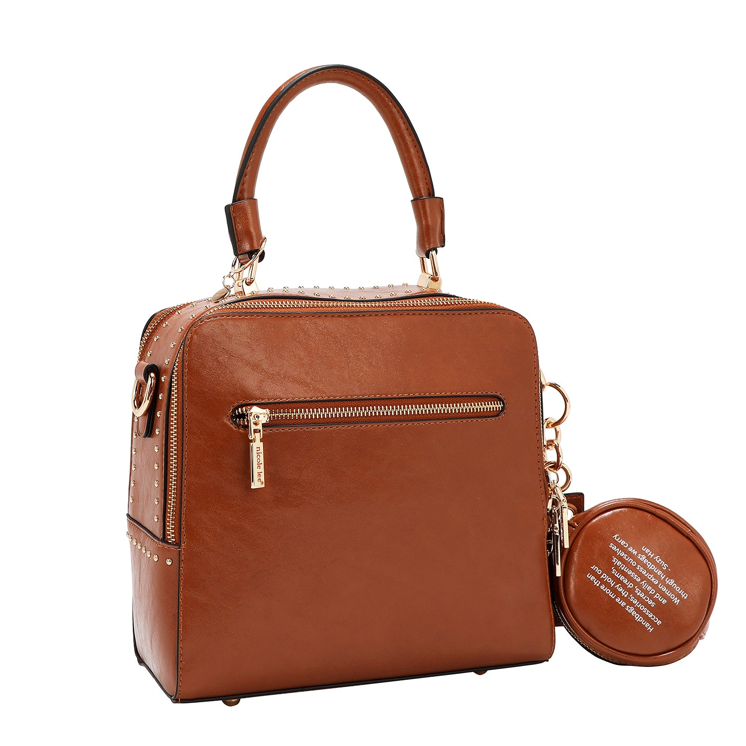 BOLSO DE MANO CUADRADO CON LOGOTIPO EN RELIEVE (MARRON)