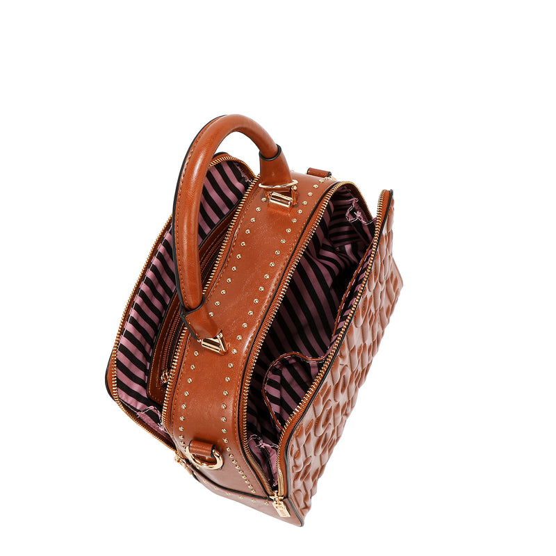 BOLSO DE MANO CUADRADO CON LOGOTIPO EN RELIEVE (VINO)