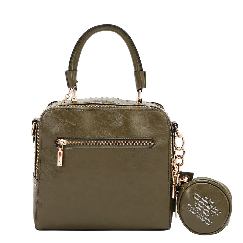 BOLSO DE MANO CUADRADO CON LOGOTIPO EN RELIEVE (OLIVA)