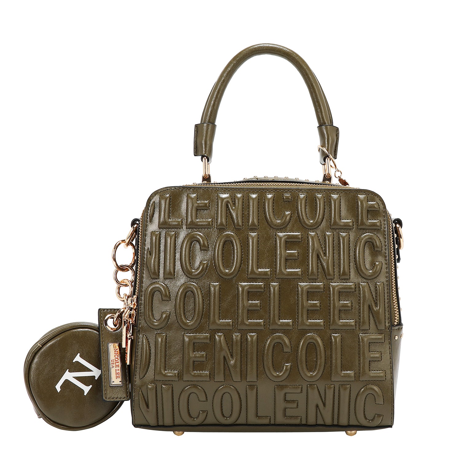 BOLSO DE MANO CUADRADO CON LOGOTIPO EN RELIEVE (OLIVA)