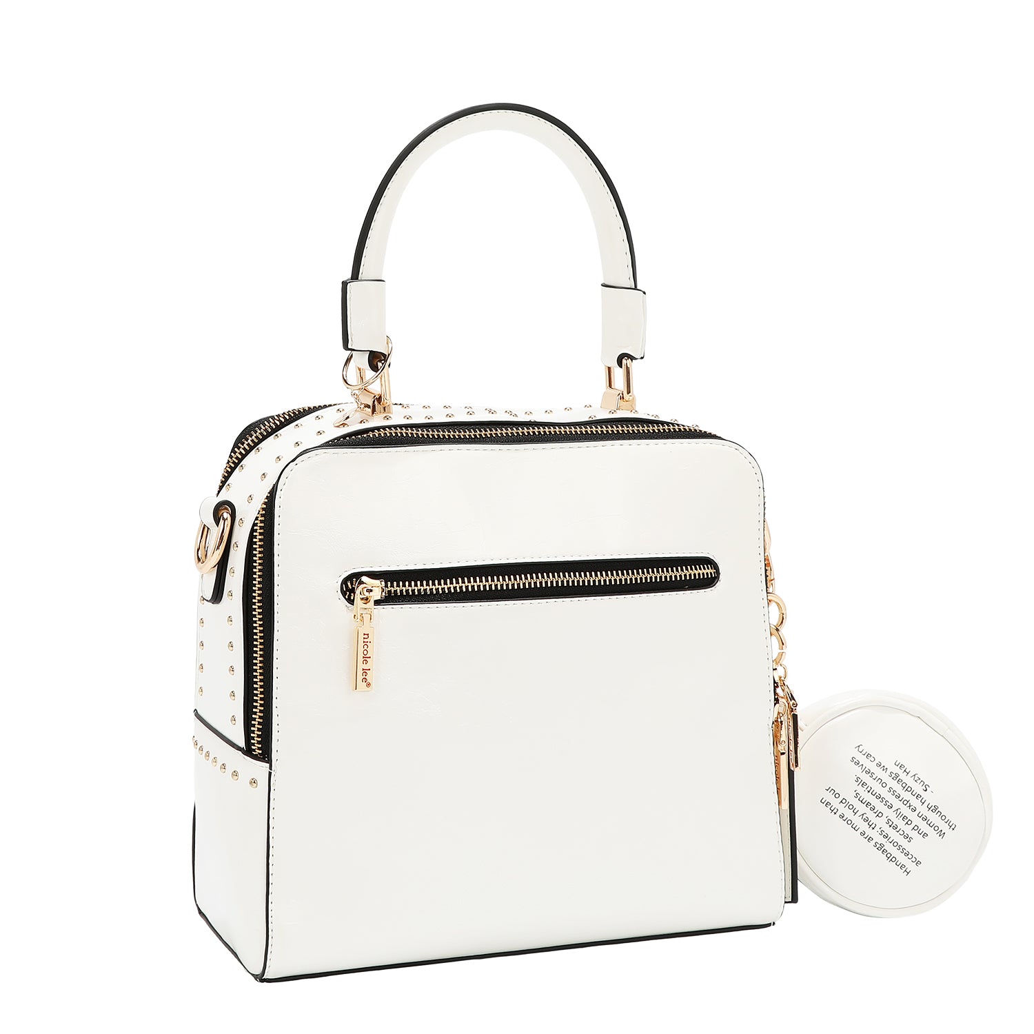 BOLSO DE MANO CUADRADO CON LOGOTIPO EN RELIEVE (BLANCO)