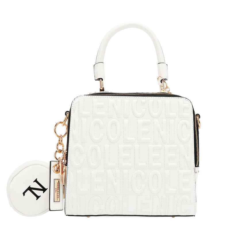BOLSO DE MANO CUADRADO CON LOGOTIPO EN RELIEVE (BLANCO)