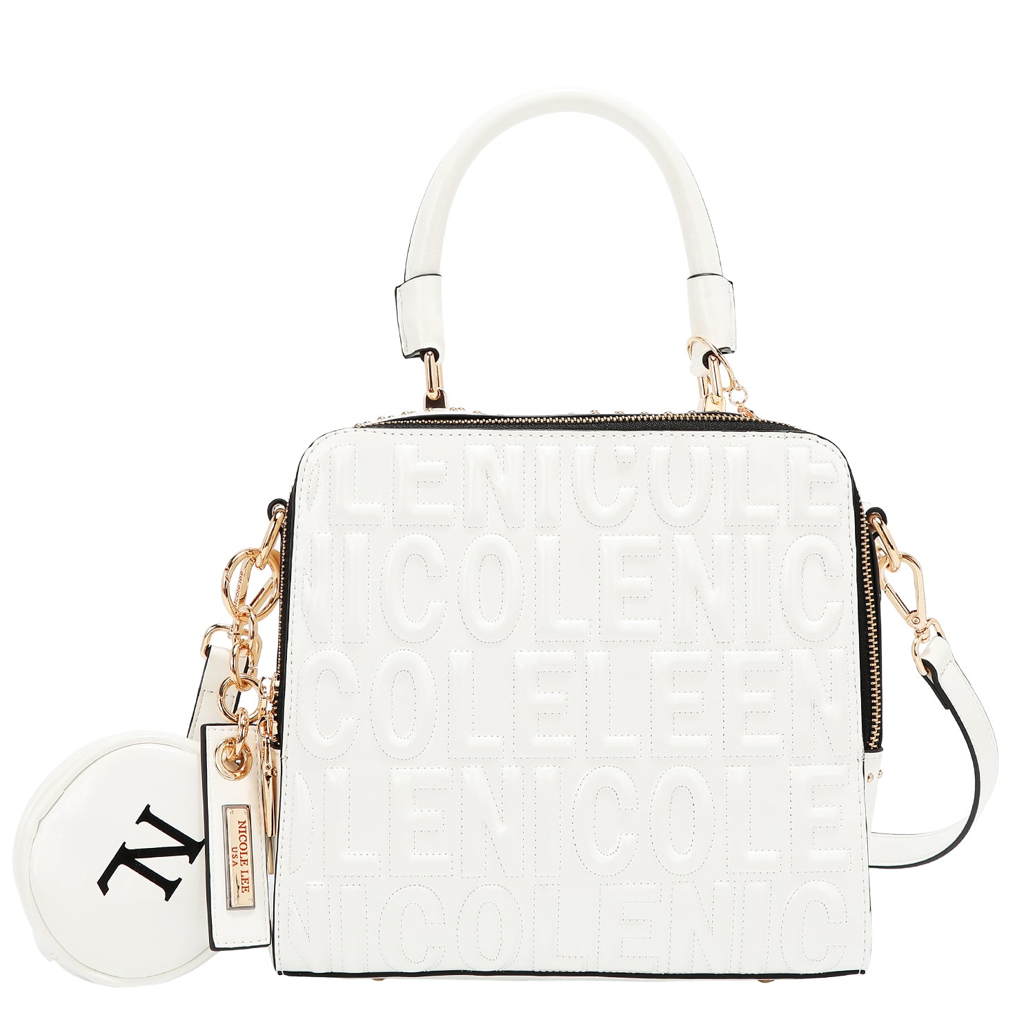 BOLSO DE MANO CUADRADO CON LOGOTIPO EN RELIEVE (BLANCO)