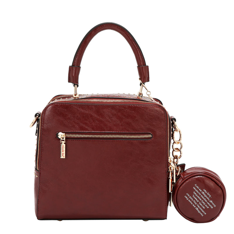 BOLSO DE MANO CUADRADO CON LOGOTIPO EN RELIEVE (VINO)