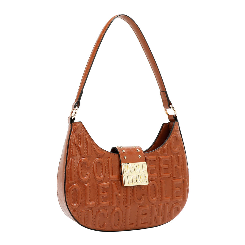 BOLSO DE HOMBRO CON LOGO EN RELIEVE (MARRON)