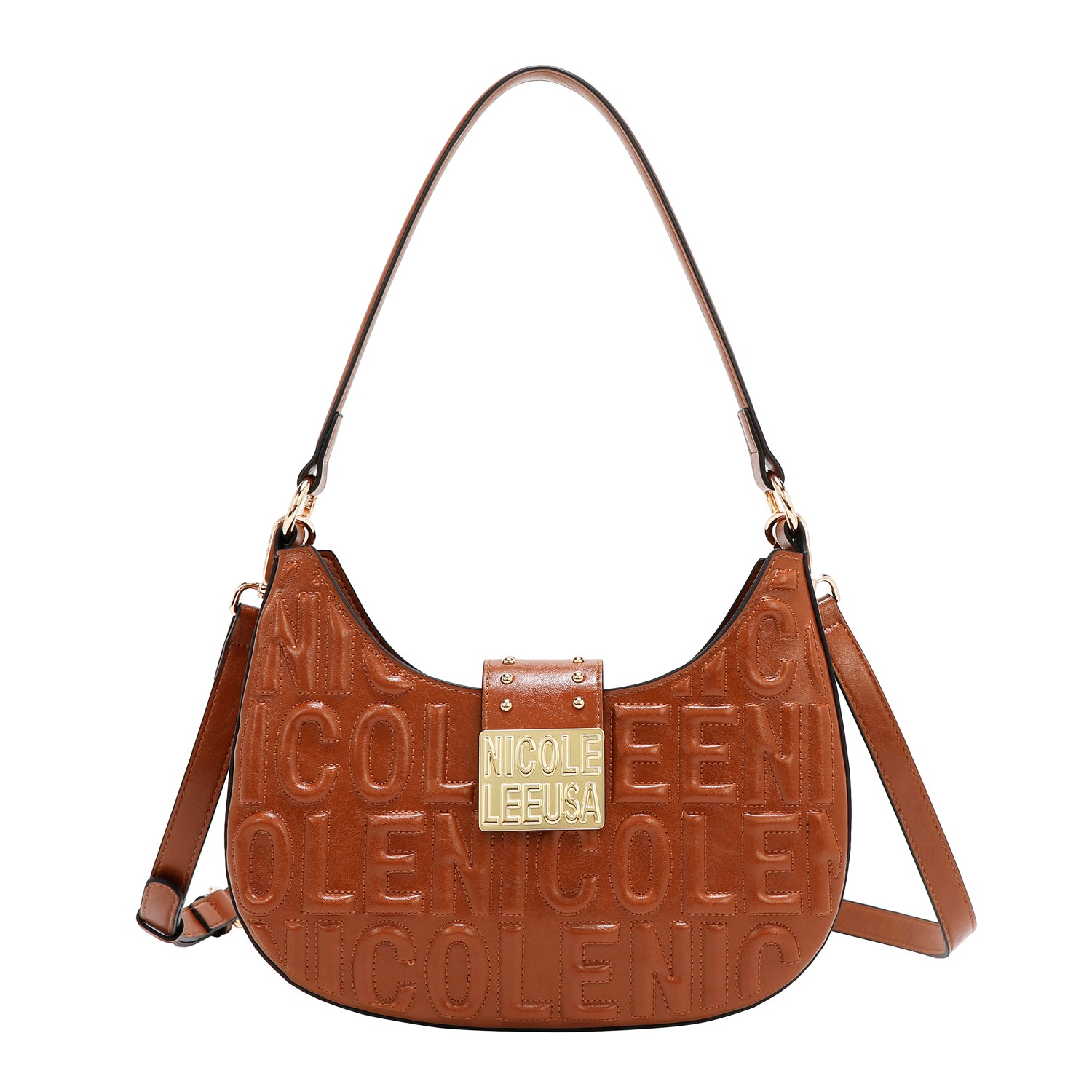BOLSO DE HOMBRO CON LOGO EN RELIEVE (MARRON)