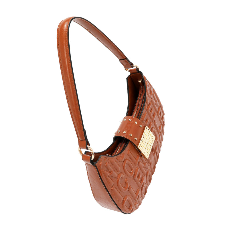 BOLSO DE HOMBRO CON LOGO EN RELIEVE (MARRON)