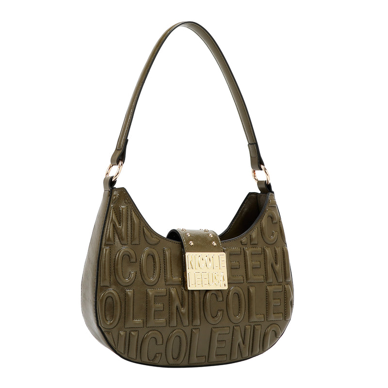 BOLSO DE HOMBRO CON LOGO EN RELIEVE (OLIVA)