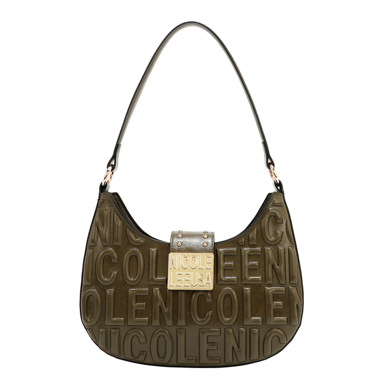 BOLSO DE HOMBRO CON LOGO EN RELIEVE (OLIVA)