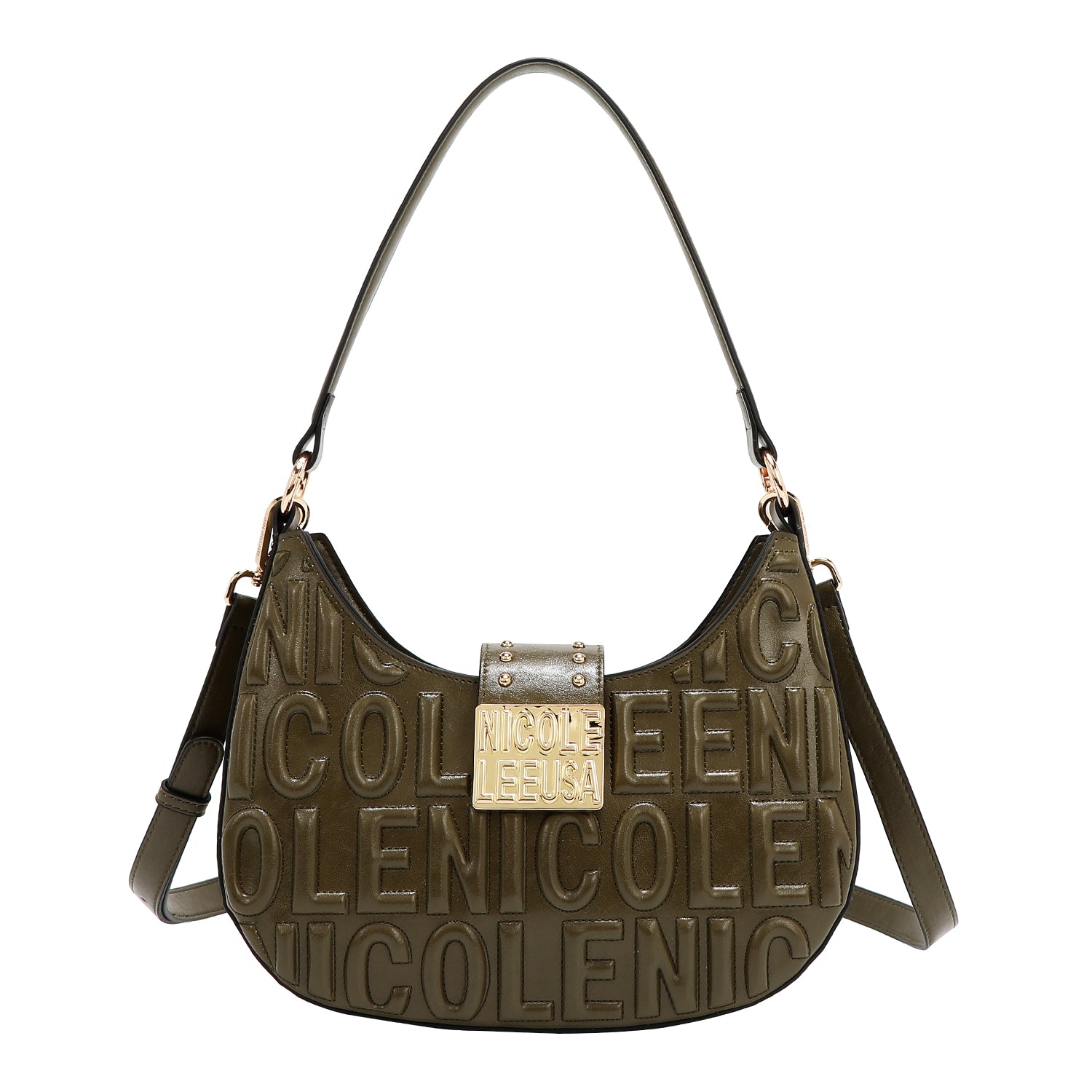 BOLSO DE HOMBRO CON LOGO EN RELIEVE (OLIVA)