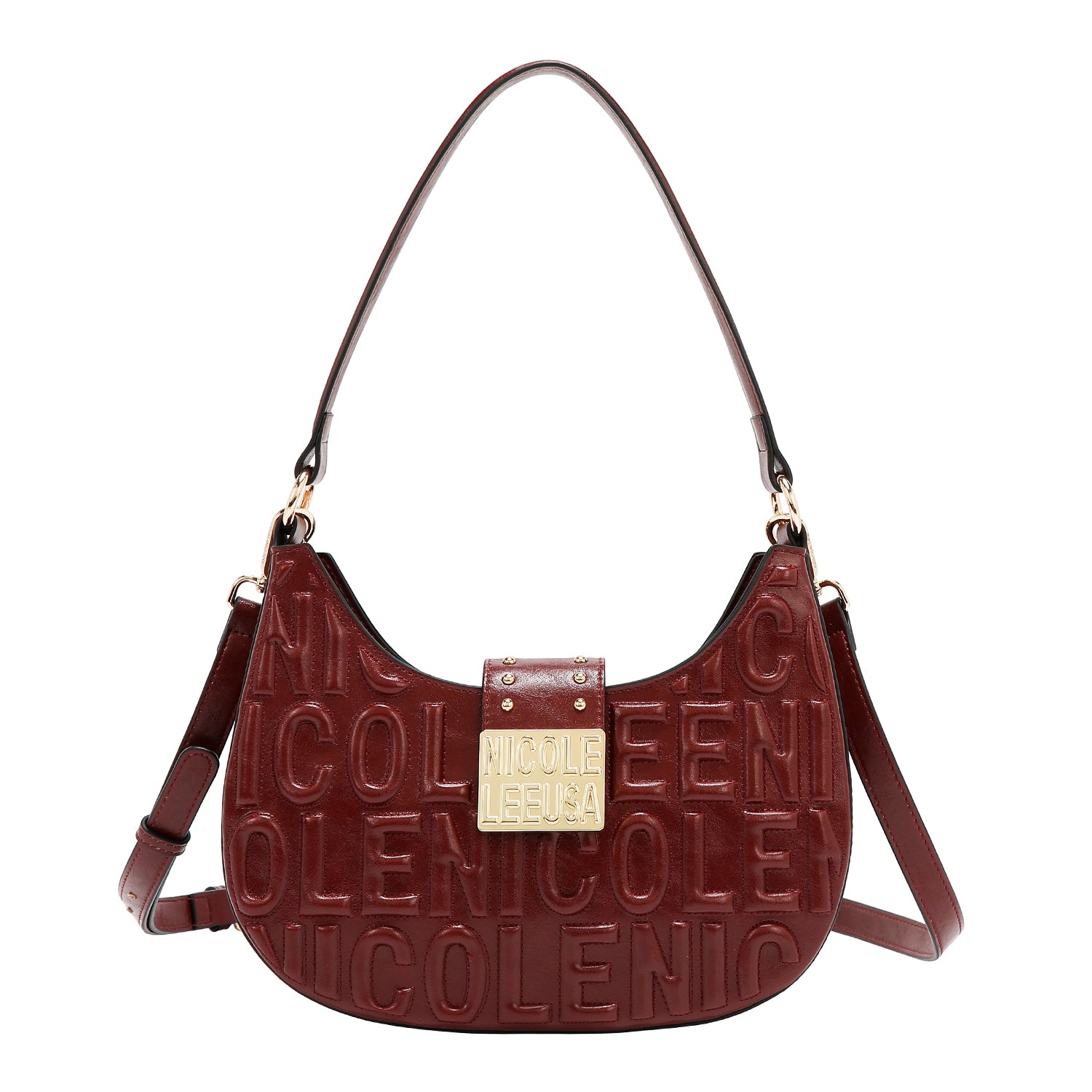 BOLSO DE HOMBRO CON LOGO EN RELIEVE (VINO)