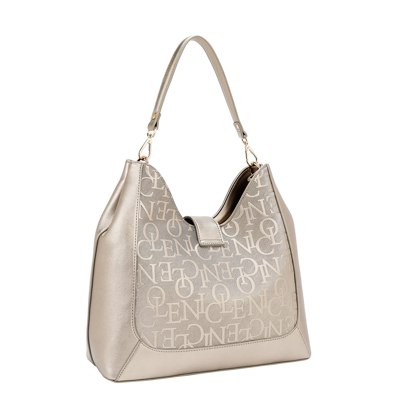 BOLSO DE HOMBRO GRANDE ELEGANCIA EN RELIEVE (CHAMPAGNE)